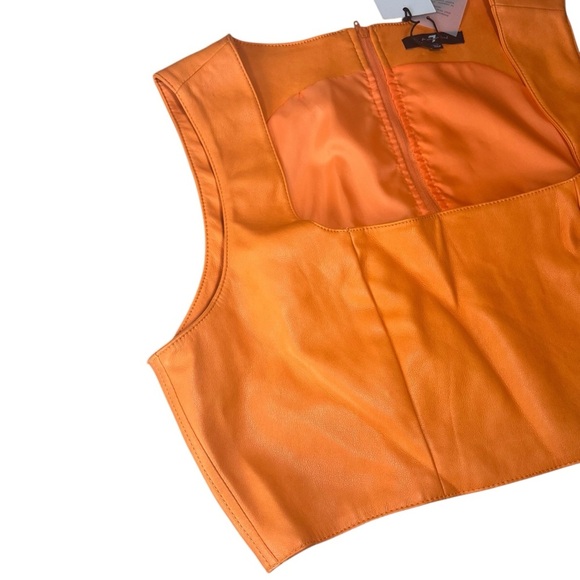 7 For All Mankind Faux Vegan Leather Crop Top Zipper Back Size XL Orange NWT - Picture 2 of 15